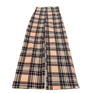 SHEIN High waisted statement pink plaid wide leg flare trouser pants
